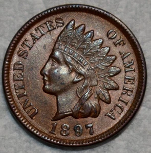 AU-UNC 1897 Indian Head Cent, Very Lustrous & Sharply Detailed. - Picture 1 of 2