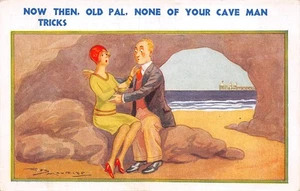 POSTCARD  COMIC  COURTING COUPLE  NO CAVE MAN TRICKS - Picture 1 of 2