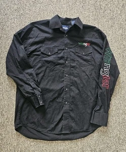 Wrangler Pearl Snap Button Black Cotton Embroidered Western Shirt Large - Picture 1 of 8