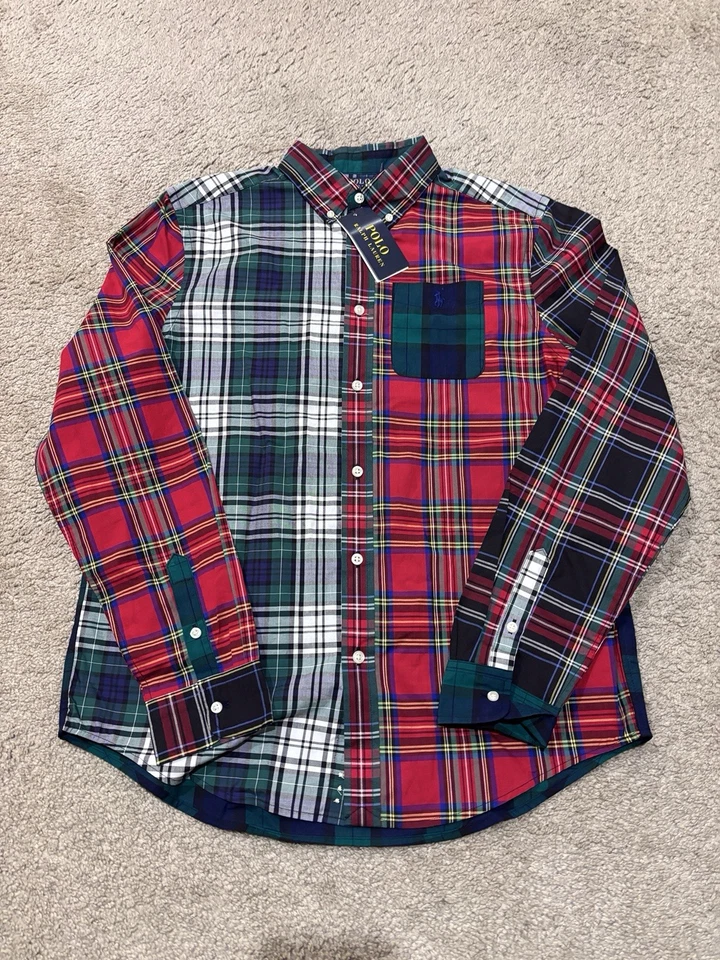 Ralph Lauren Youth XL 18 20 多色拼布格子纽扣衬衫 — 第 1/4 张图片