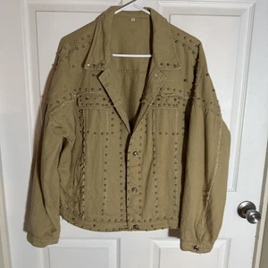 Beige Nieten Jeans Style Jacke Gr. L B34 - Bild 1 von 9