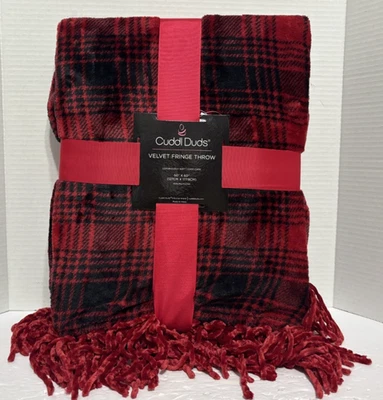 Cuddl Duds Terciopelo Flecos Tiro 50" x 60" Rojo y Negro Cuadros Lujosamente Suave* NUEVO Foto 1 de 4