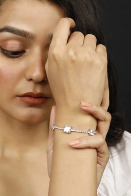 EF VS Lab Grown Diamond Tennis Bracelet Princess Solitaire 5Ct 14k White Gold Ov - Image 1 of 4