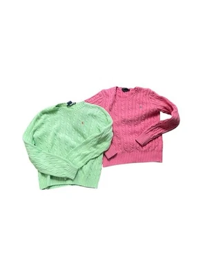 Polo Ralph Lauren Niñas Pullover Suéter Rosa Verde Paquete De Dos Cable Tejido L Foto 1 de 2
