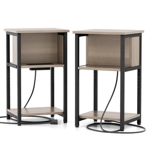 2 PCS Nightstand 3-Tier End Table w/ Charging Station USB Ports & Power Outlets - Picture 1 of 8
