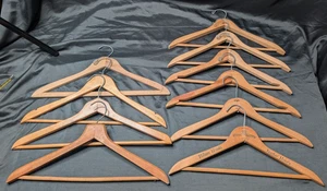 Vintage Wood Hangers LOT of 10 Suit Coat Dress Solid Wooden Hilton - Picture 1 of 15