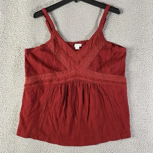 Sundance Tank Top Women Large Red Mesh Lace Trim Babydoll Forest Fairy Boho Y2K - Picture 1 of 8