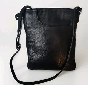 MARGOT Crossbody Schwarz Pebbled Leder Schultertasche Split Pocket Handtasche TOP - Bild 1 von 8