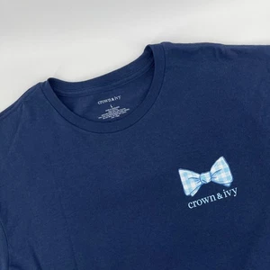 Crown & Ivy marineblaues Herren-T-Shirt Fliege Hummer Grafik Large neu mit Etikett - Bild 1 von 11