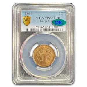 1864 Two Cent Piece MS-65+ PCGS CAC (Red, Large Motto) - Picture 1 of 3