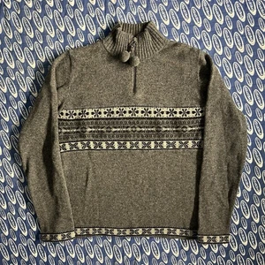 VTG EDDIE BAUER Sweater Women's Sz S Gray 100% Wool Fair Isle 1/4 Zip 90s Mock - Picture 1 of 12