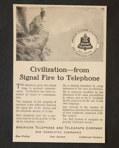 Anuncio telefónico y telegráfico americano 1911 AT&T indio de colección impreso anuncio - Imagen 1 de 2