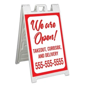 ANPASSBAR WE ARE OPEN Signicade 24x36 Rahmen Bürgersteig Schild Banner Aufkleber - Bild 1 von 9