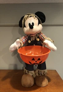 Disney Mickey Mouse As Scarecrow Plush Stand Up Toy Halloween Decor Candy Bowl - Picture 1 of 12