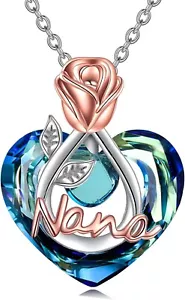 925 Sterling Silver Nana Heart Necklace with Crystal Rose - Perfect Grandma Gift - Picture 1 of 9