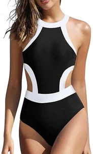 Holipick Women's One Piece Swimsuit Cutout High Neck Bathing Suits Tummy Control - Picture 1 of 5