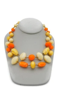 Vintage Vogue Glass Bead Necklace Gold Tone Orange White Molded 16.5" - Picture 1 of 8