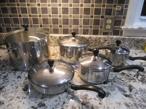 10 Pc Lot Vintage Farberware Aluminum Stainless Skillet Saucepans Pots w/Lids - Picture 1 of 4