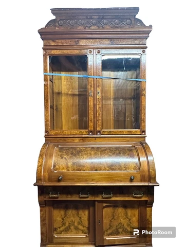heavily carved eastlake victorian burl walnut cylinder roll desk w bookcase top Cover