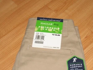 NWT New HAGGAR Boy's 10 Slim Sustainable Chino Pants Tan Cotton Poly Khaki - Picture 1 of 5