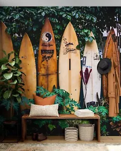 Beach Theme Surfboards Wallpaper Peel and Stick Wall Mural. Bathroom Beach Theme - Picture 1 of 16