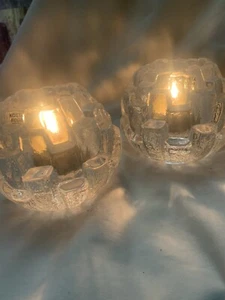 Kosta Boda IGLOO Votive Candle Holder Clear Textured Ice Cubes set of 2 - Picture 1 of 9