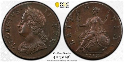 ENGLAND GEORGE II 1753 1/2D HALF PENNY COIN, UNCIRCULATED PCGS CERTIFIED MS62-BN - Image 1 of 3