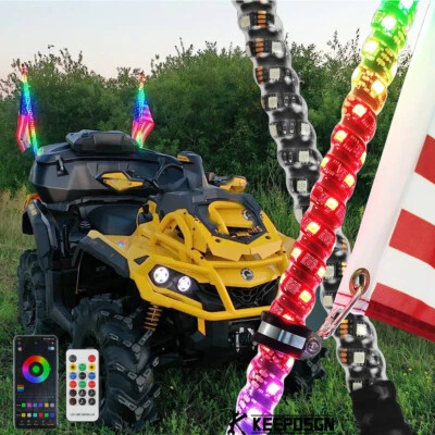 For Can-Am Outlander 1000 850 XMR ATV 2PCS 3FT RGB Chase Spiral LED Whip Lights Foto 1 de 4