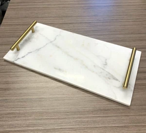 Sophia Grace Marble Tray with Gold Handles - Large (15.75 x 8.0 x 0.4 in) -NEW - Picture 1 of 14