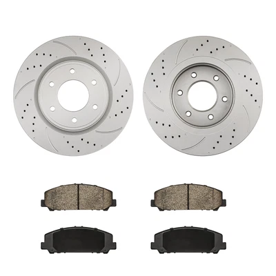For Nissan Titan Armada QX56 2008-2010 Front Drilled Slotted Brake Rotors & Pads - Image 1 of 4