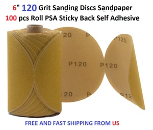 6" 120 Grit Sanding Discs Sandpaper 100 pcs Roll PSA Sticky Back Self Adhesive - Picture 1 of 5