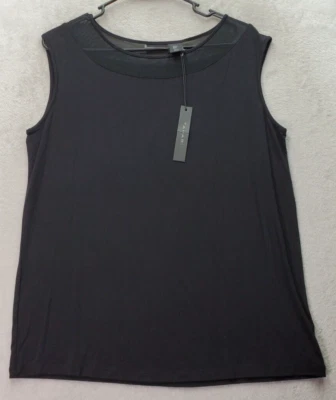 Camiseta sin mangas Tahari para mujer talla mediana negra rayón sin mangas cuello redondo panel de malla Foto 1 de 4