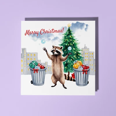 SMART JESTER Funny Raccoon with Gifts - Merry Christmas Card Envelope Premium Personalised