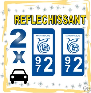 2 stickers REFLECHISSANT département 972 rétroréfléchissant immatriculation AUTO - Picture 1 of 11