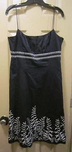 TG 10 ANN TAYLOR ABITO DONNA BLU CON RICAMO BIANCO SPORCO, 100% COTONE, BUONO STATO - Foto 1 di 8