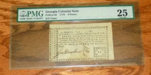 1776 Georgia Colonial Currency 6 Pence 6P PMG 25 Fr. GA-62 American Revolution - Picture 1 of 4