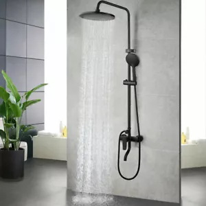 US Black Shower Faucet Set Rain Round Head Wall Mount Mixer Taps With Hand Spray - Picture 1 of 12