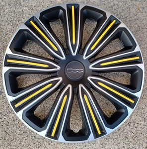4 Alu-Design Radkappen 14 Zoll ROSSO gelb/schwarz/silber für Fiat 500 - Bild 1 von 1
