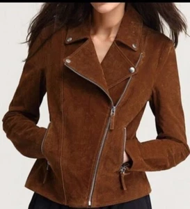 Women's Slim Fit Leather Jacket Genuine Suede Leather Biker Casual Jacket - Picture 1 of 5