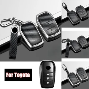 Alloy Carbon Fiber Car Key Case Cover For Toyota Highlander Cruiser Camry RAV4 - Foto 1 di 16