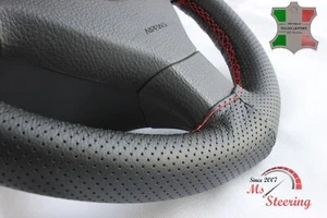 FOR CHEVROLET EL CAMINO 80-87 BLACK PERF LEATHER STEERING WHEEL COVER RED STIT - Picture 1 of 6