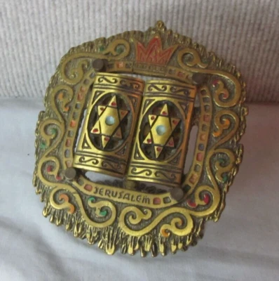 Vintage Judaica Brass Free Standing Ten Commandments in Hebrew--Wainberg Isreal - Image 1 of 4