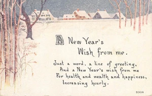 Postal de colección: A New Year's Wish From Me, Snowy Scene, DB 1910, sin publicar - Imagen 1 de 2