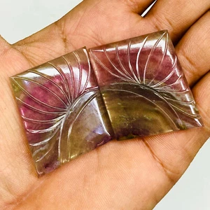 126 Cts/2 Pcs Natural Fluorite Bi Color Pair Loose Carved Untreated Gemstones - Picture 1 of 12