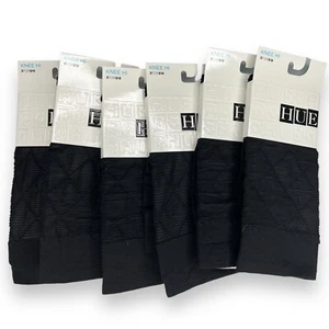 HUE Womens Black Striped Diamond Knee- Hi One Size Fits Most 6 Pair NEW - Picture 1 of 3