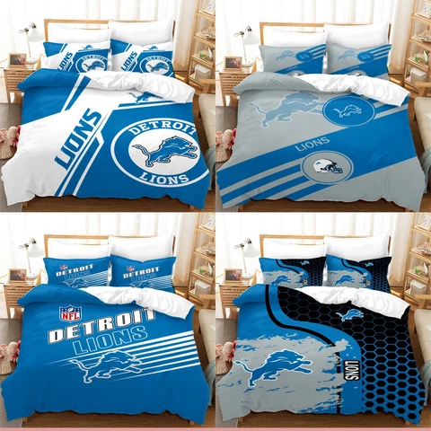 Detroit Lions 3PCS Bedding Sets Cotton Blend Soft Duvet Cover Pillowcases Gift Cover