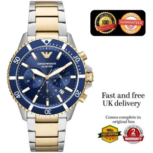 EMPORIO ATMANI AR11363 MEN WATCH STAINLESS GOLD STRAP & BLUE DIAL 43MM - Picture 1 of 7