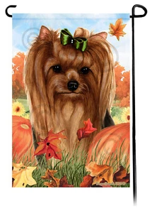 Falling Leaves Garden Flag - Yorkshire Terrier Yorkie Show Coat - Bild 1 von 1