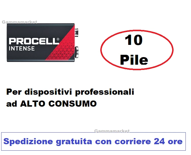 10 BATTERIE PILE 9V 6LR61 PROCELL INTENSE AD ALTA POTENZA