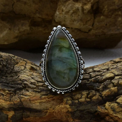 Magnificent Pietra Labradorite 925 Argento Sterling Mano Anello Tutte le Misure - Immagine 1 di 3